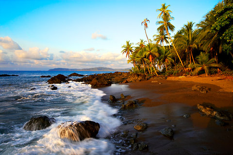 Ocean view near Puerto Jiménez, Costa Rica with pristine coastline and tropical surroundings